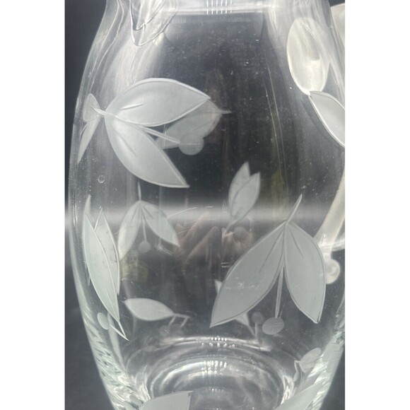 VTG Clear Glass Pitcher W/ Frosted Flowers & Frosted Applied Handle 9” EUC - Picture 7 of 7